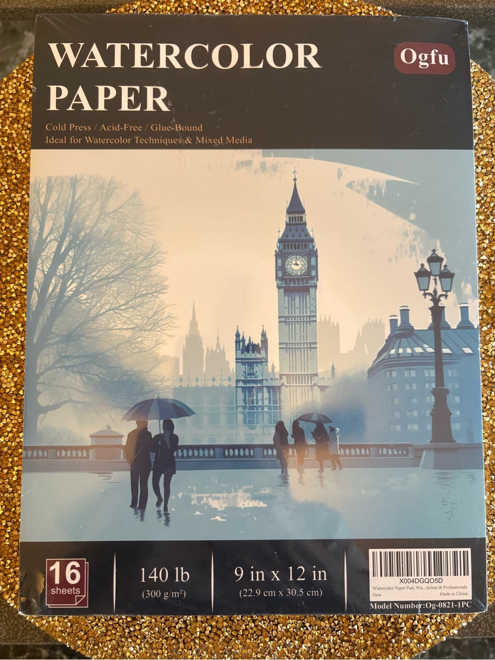 Ogfu NWT Watercolor Paper Pad - Blue London Cover, 9”x 12 “, 16 sheets